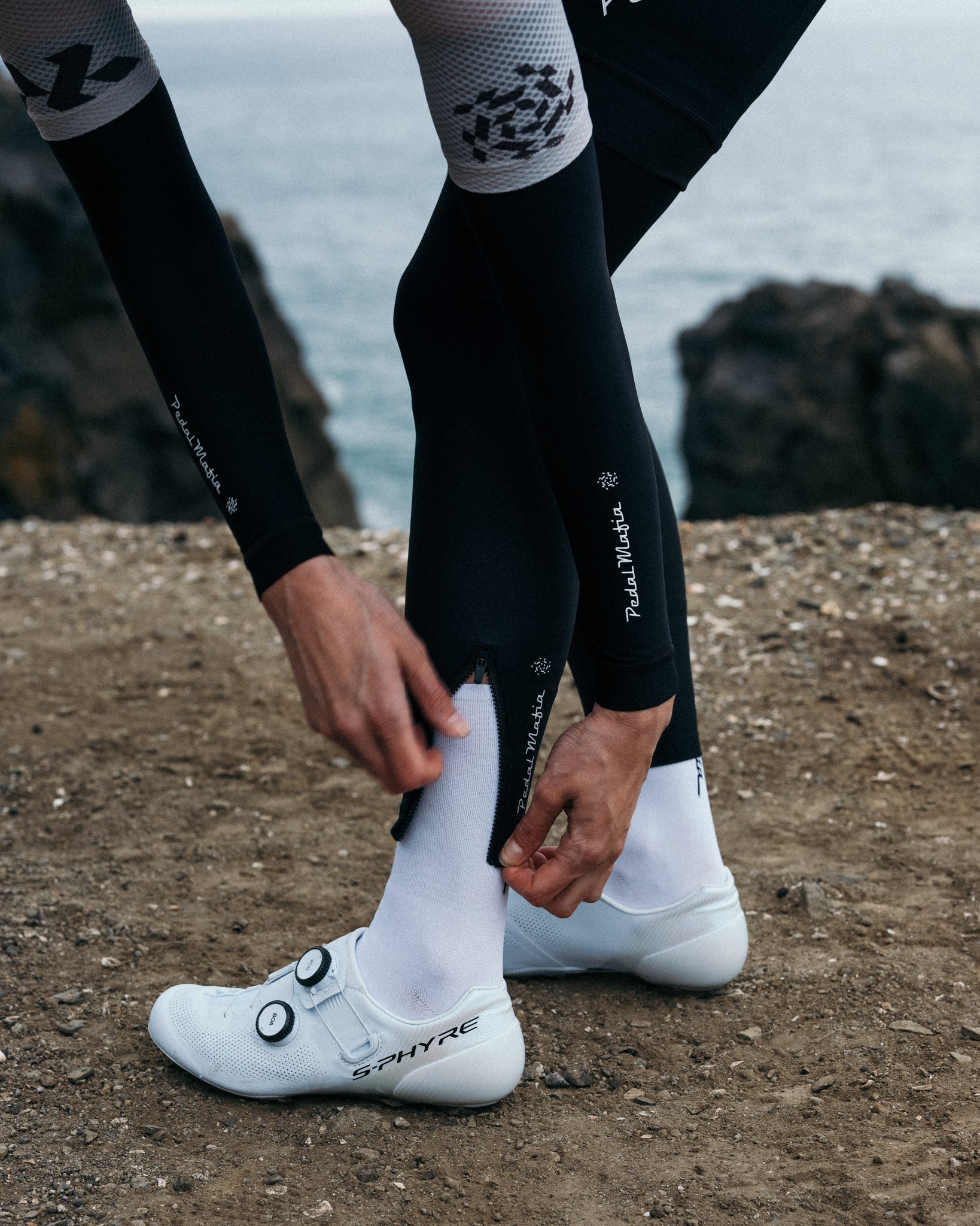 Navy leg warmers cycling shop